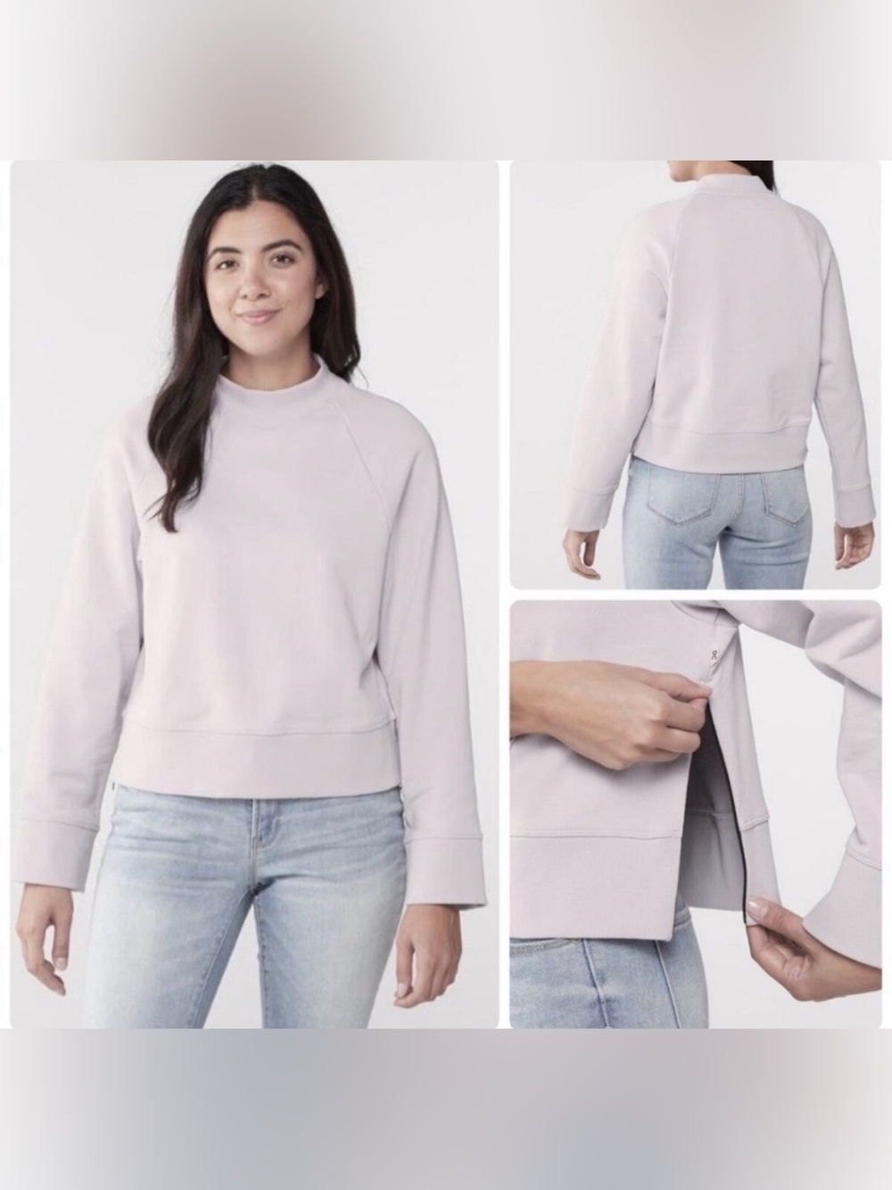 On Running On Clouds Crew Neck Side Zip Sweatshirt Womens Size Large Pale Lilac